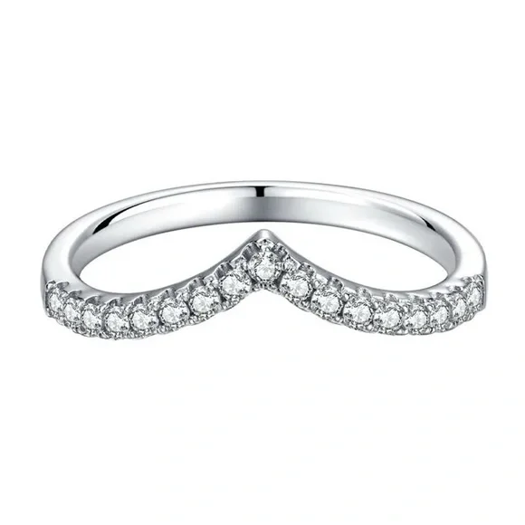 1.5mm Moissanite Dainty V-Band, Sterling Silver - Picture 2 of 8